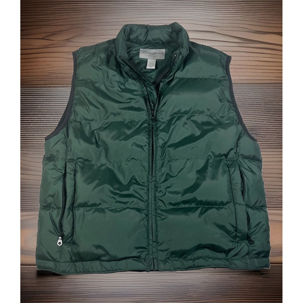Eddie Bauer Goose Down Puffer Vest Mens Medium M Green Full Zip Outerwear Warm